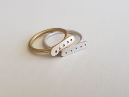 Brass and Silver Dot signet rings as stack rings