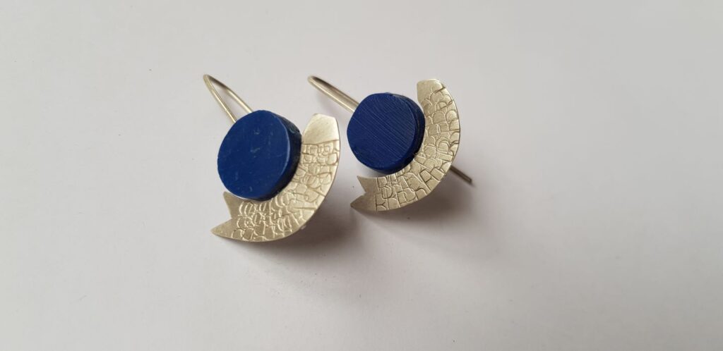 Silver fish and found ocean debris fish earrings